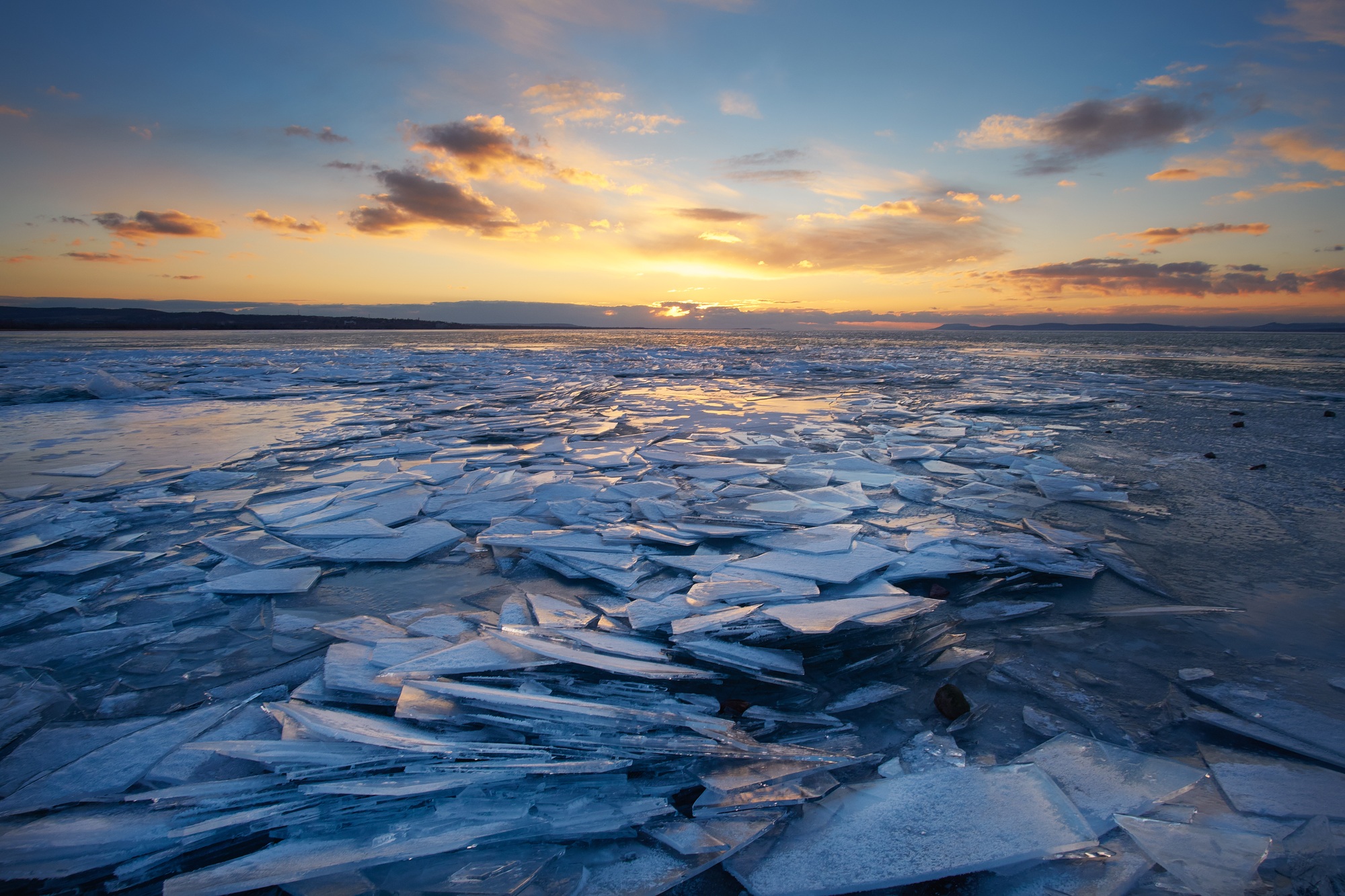 Ice cracks in lake Balaton, Hungary